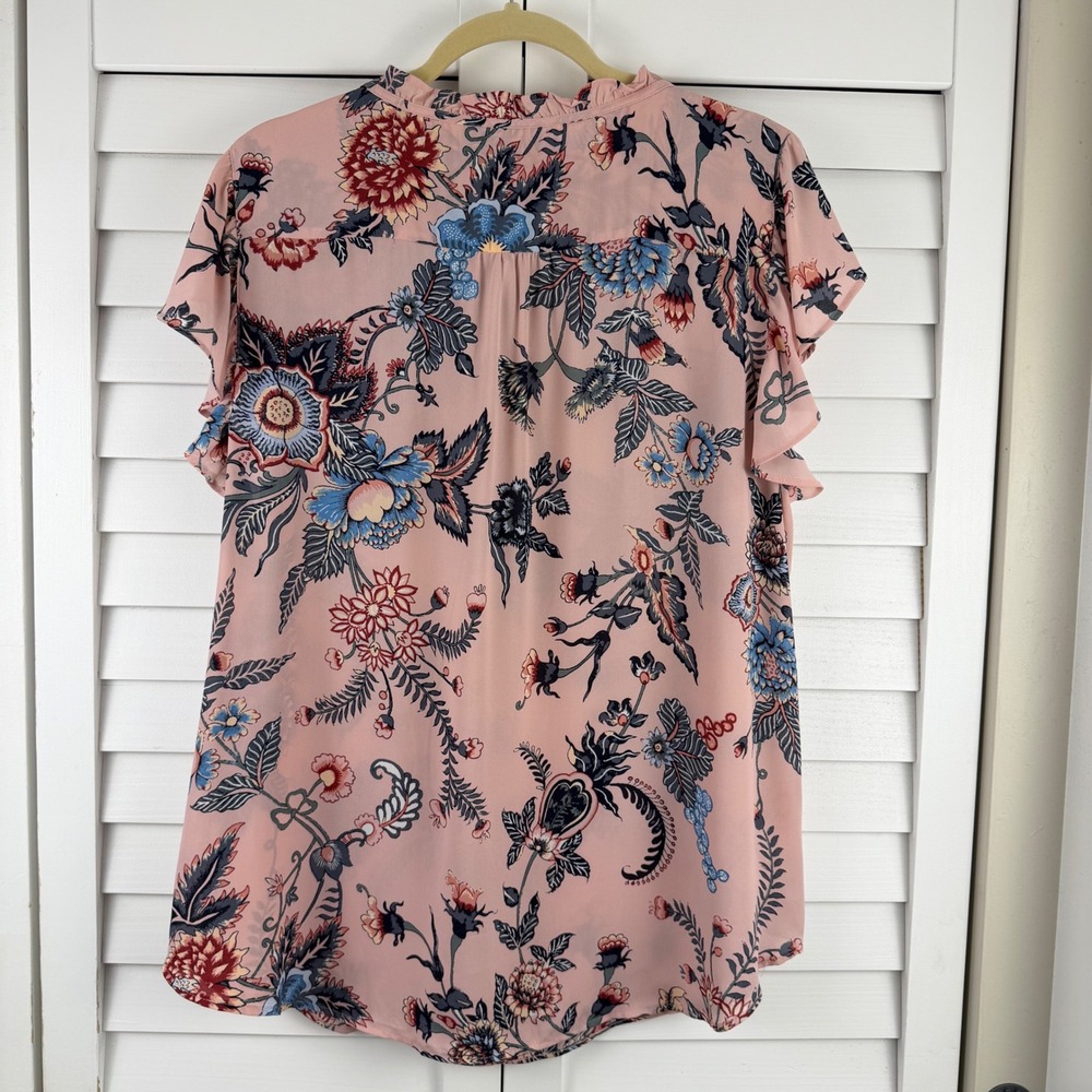 LOFT Blouse XXL Pink Floral Ruffle Sleeve Keyhole Neck NEW - Picture 8 of 15